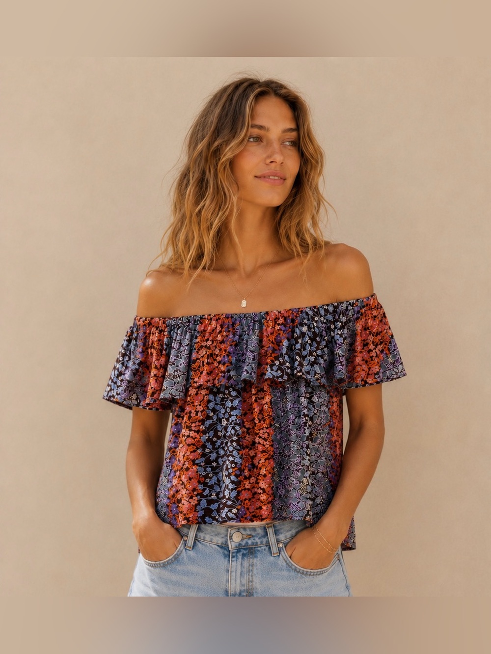 Anthropologie Maeve Vallita Off-Shoulder Ruffle Floral Top - Size Small